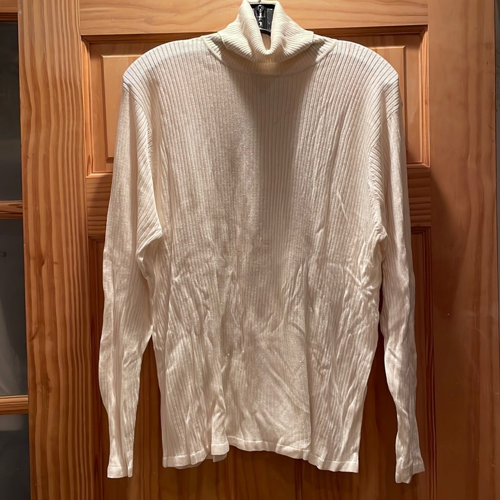 Woman’s Anna Gray Off White Ribbed Turtleneck Sweater. Size 2X